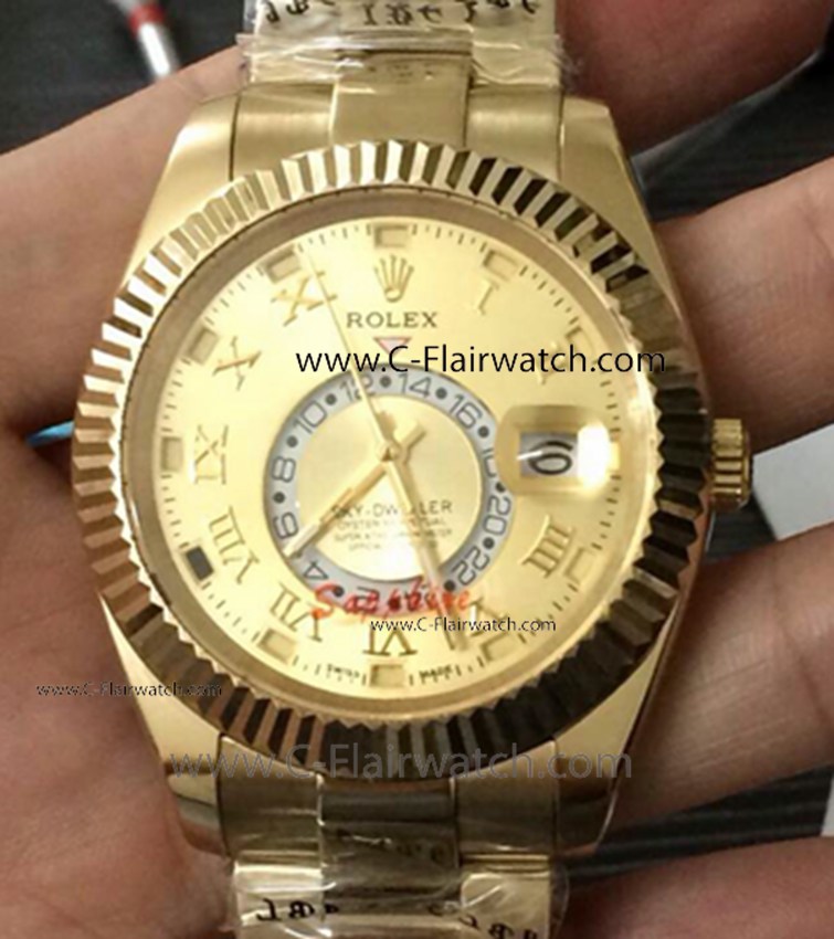 Rolex Sky Dweller Gold Replica Watch Roman Markers 40mm